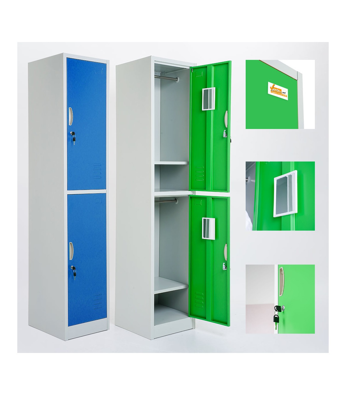 ARMADIETTI SPOGLIATOIO IN METALLO 38X180X42 - 2 ANTE SOVRAPPOSTE GRIGIO BLU ARANCIONE GIALLO VERDE