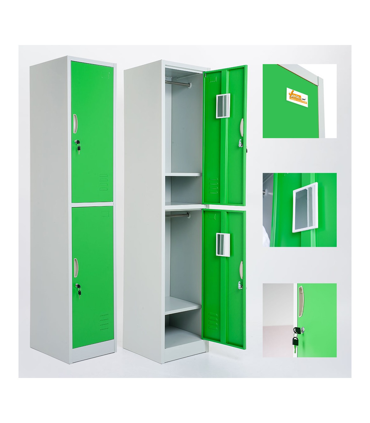 ARMADIETTI SPOGLIATOIO IN METALLO 38X180X42 - 2 ANTE SOVRAPPOSTE GRIGIO BLU ARANCIONE GIALLO VERDE