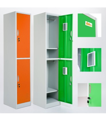 ARMADIETTI SPOGLIATOIO IN METALLO 38X180X42 - 2 ANTE SOVRAPPOSTE GRIGIO BLU ARANCIONE GIALLO VERDE