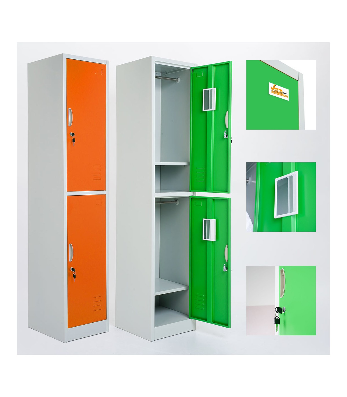 ARMADIETTI SPOGLIATOIO IN METALLO 38X180X42 - 2 ANTE SOVRAPPOSTE GRIGIO BLU ARANCIONE GIALLO VERDE