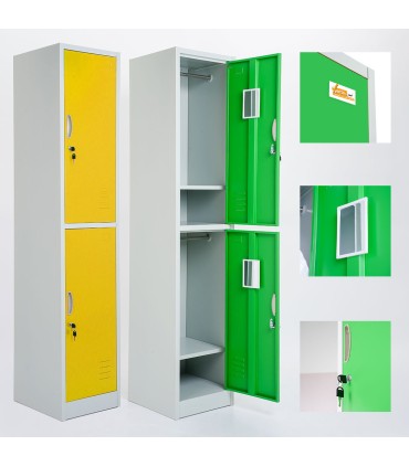 ARMADIETTI SPOGLIATOIO IN METALLO 38X180X42 - 2 ANTE SOVRAPPOSTE GRIGIO BLU ARANCIONE GIALLO VERDE