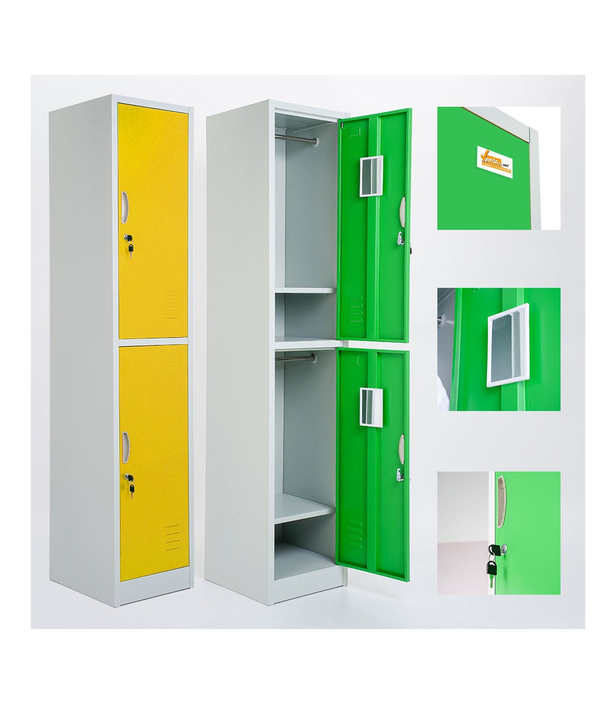 ARMADIETTI SPOGLIATOIO IN METALLO 38X180X42 - 2 ANTE SOVRAPPOSTE GRIGIO BLU ARANCIONE GIALLO VERDE