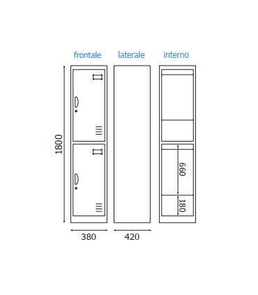 ARMADIETTI SPOGLIATOIO IN METALLO 38X180X42 - 2 ANTE SOVRAPPOSTE GRIGIO BLU ARANCIONE GIALLO VERDE