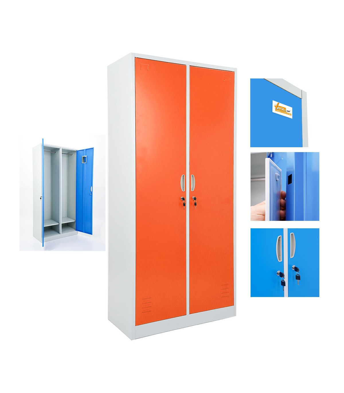 ARMADIETTI SPOGLIATOIO IN METALLO 85X180X42 - 2 ANTE AFFIANCATE GRIGIO BLU ARANCIONE GIALLO VERDE