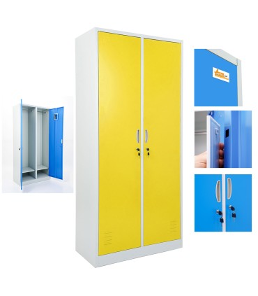 ARMADIETTI SPOGLIATOIO IN METALLO 85X180X42 - 2 ANTE AFFIANCATE GRIGIO BLU ARANCIONE GIALLO VERDE