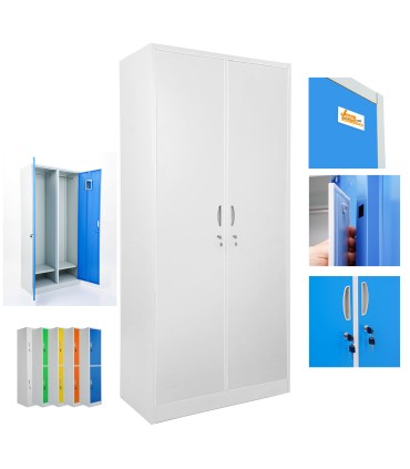 ARMADIETTI SPOGLIATOIO IN METALLO 85X180X42 - 2 ANTE AFFIANCATE GRIGIO BLU ARANCIONE GIALLO VERDE