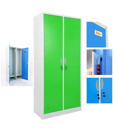 ARMADIETTI SPOGLIATOIO IN METALLO 85X180X42 - 2 ANTE AFFIANCATE GRIGIO BLU ARANCIONE GIALLO VERDE