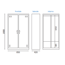 ARMADIETTI SPOGLIATOIO IN METALLO 85X180X42 - 2 ANTE AFFIANCATE GRIGIO BLU ARANCIONE GIALLO VERDE