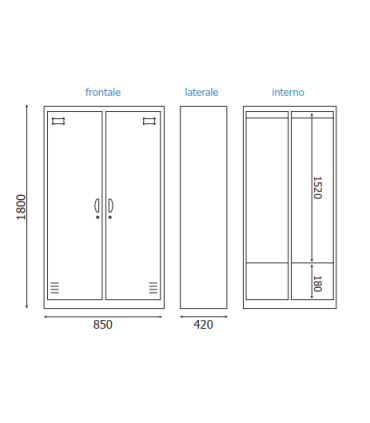 ARMADIETTI SPOGLIATOIO IN METALLO 85X180X42 - 2 ANTE AFFIANCATE GRIGIO BLU ARANCIONE GIALLO VERDE