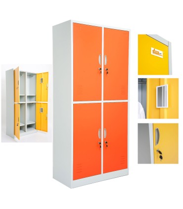 ARMADIETTI SPOGLIATOIO IN METALLO 85X180X42 - 4 ANTE SOVRAPPOSTE GRIGIO BLU ARANCIONE GIALLO VERDE