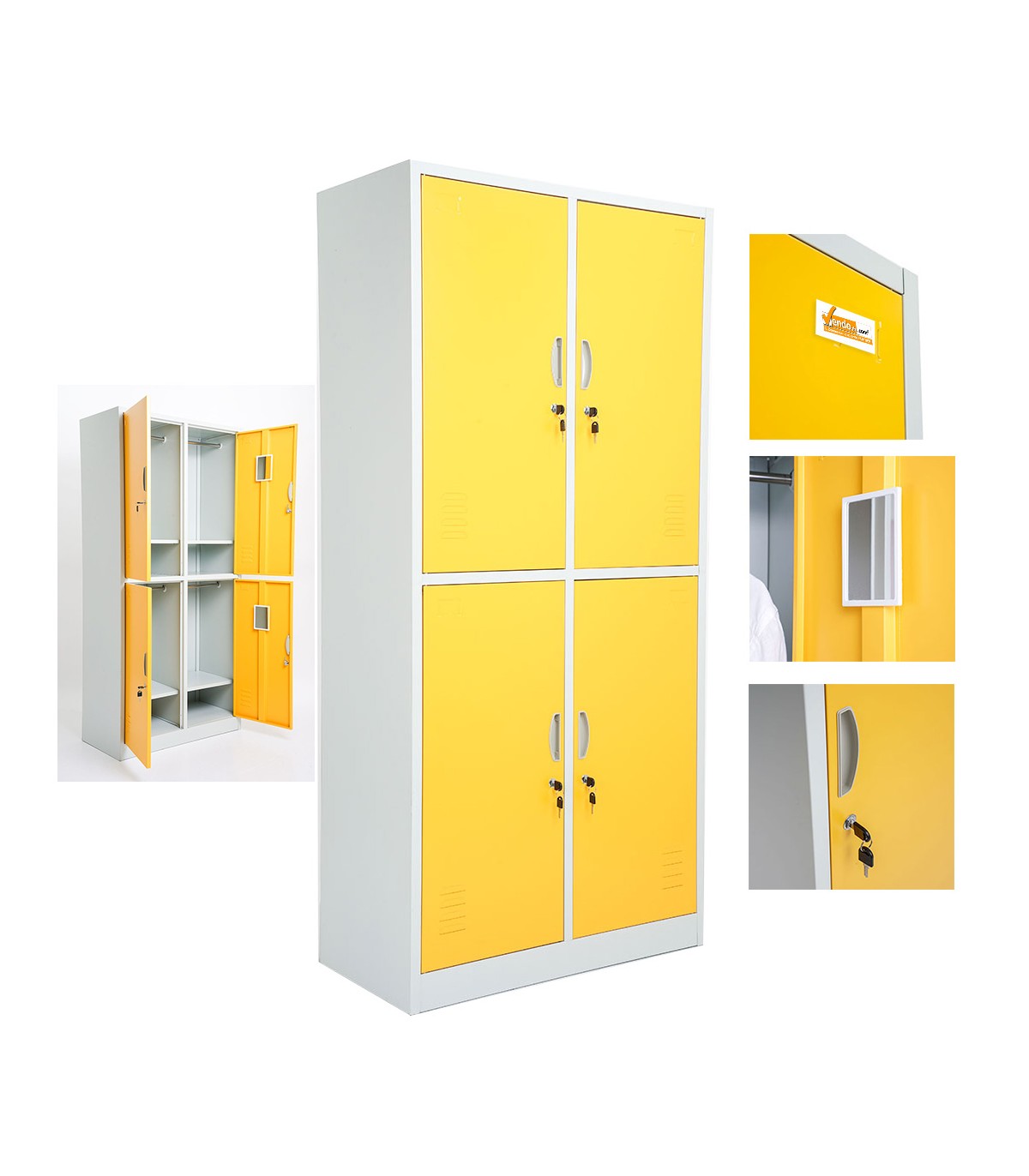 ARMADIETTI SPOGLIATOIO IN METALLO 85X180X42 - 4 ANTE SOVRAPPOSTE GRIGIO BLU ARANCIONE GIALLO VERDE