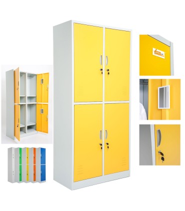 ARMADIETTI SPOGLIATOIO IN METALLO 85X180X42 - 4 ANTE SOVRAPPOSTE GRIGIO BLU ARANCIONE GIALLO VERDE