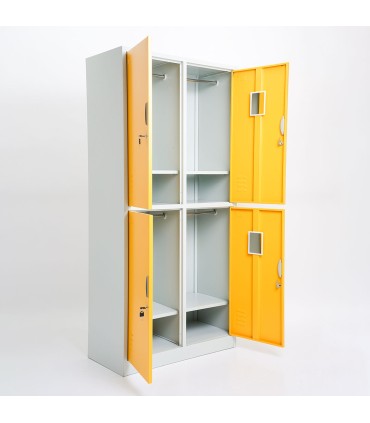 ARMADIETTI SPOGLIATOIO IN METALLO 85X180X42 - 4 ANTE SOVRAPPOSTE GRIGIO BLU ARANCIONE GIALLO VERDE