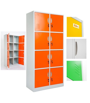 ARMADIETTI SPOGLIATOIO IN METALLO 85X180X42 - 8 ANTE SOVRAPPOSTE COLORE GRIGIO BLU ARANCIONE GIALLO VERDE