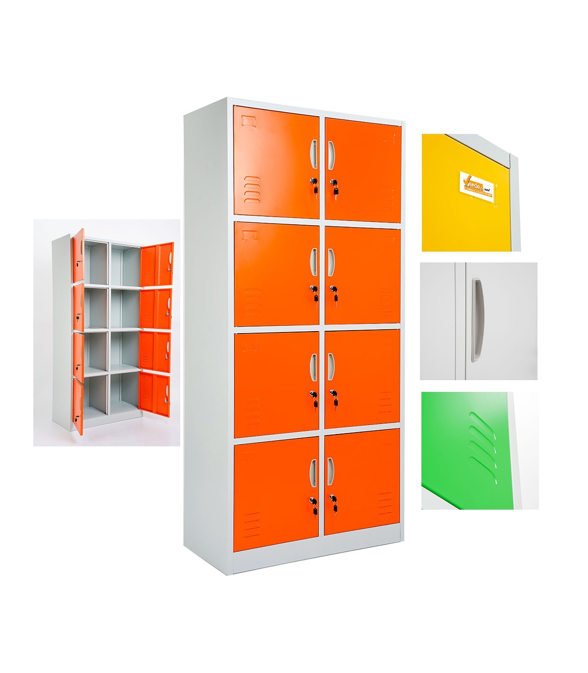 ARMADIETTI SPOGLIATOIO IN METALLO 85X180X42 - 8 ANTE SOVRAPPOSTE COLORE GRIGIO BLU ARANCIONE GIALLO VERDE