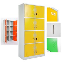 ARMADIETTI SPOGLIATOIO IN METALLO 85X180X42 - 8 ANTE SOVRAPPOSTE COLORE GRIGIO BLU ARANCIONE GIALLO VERDE