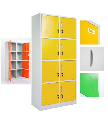 ARMADIETTI SPOGLIATOIO IN METALLO 85X180X42 - 8 ANTE SOVRAPPOSTE COLORE GRIGIO BLU ARANCIONE GIALLO VERDE