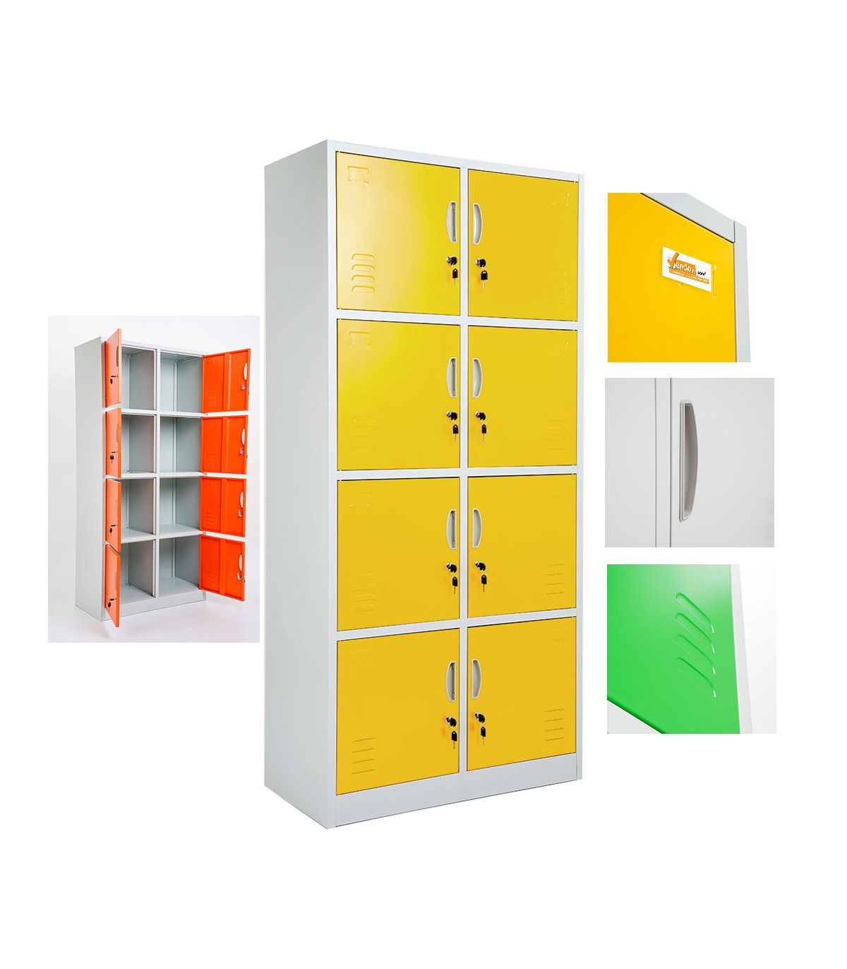 ARMADIETTI SPOGLIATOIO IN METALLO 85X180X42 - 8 ANTE SOVRAPPOSTE COLORE GRIGIO BLU ARANCIONE GIALLO VERDE