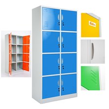 ARMADIETTI SPOGLIATOIO IN METALLO 85X180X42 - 8 ANTE SOVRAPPOSTE COLORE GRIGIO BLU ARANCIONE GIALLO VERDE