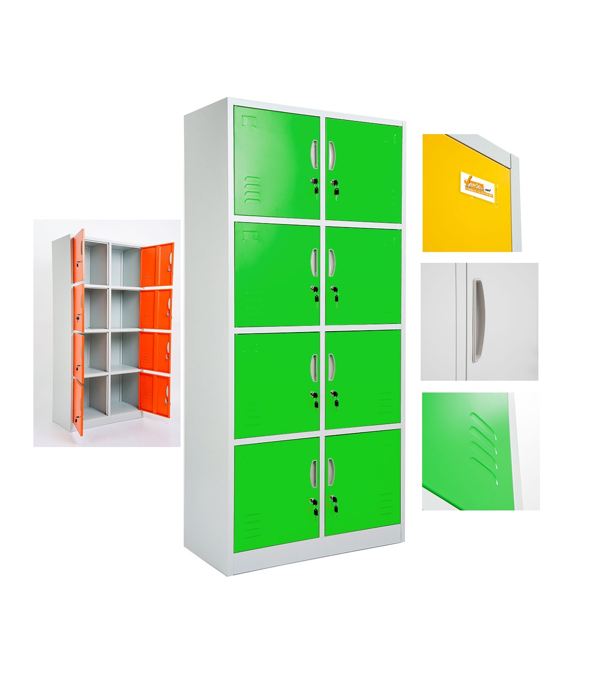 ARMADIETTI SPOGLIATOIO IN METALLO 85X180X42 - 8 ANTE SOVRAPPOSTE COLORE GRIGIO BLU ARANCIONE GIALLO VERDE