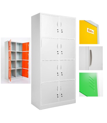 ARMADIETTI SPOGLIATOIO IN METALLO 85X180X42 - 8 ANTE SOVRAPPOSTE COLORE GRIGIO BLU ARANCIONE GIALLO VERDE