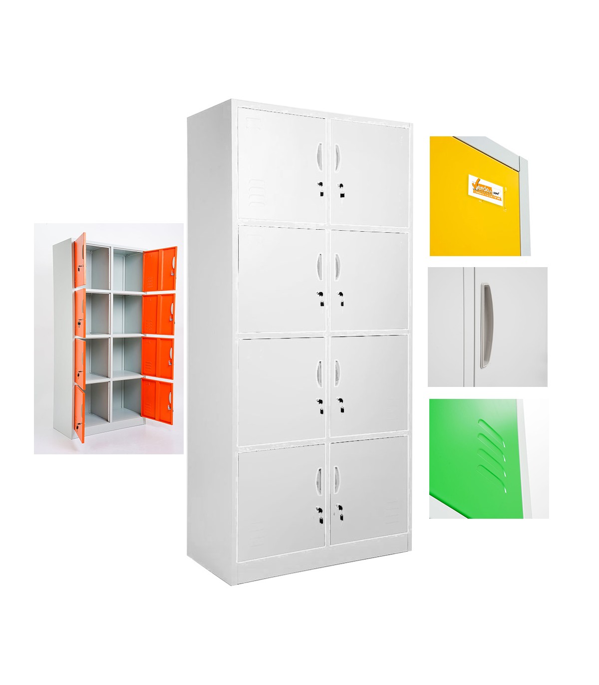 ARMADIETTI SPOGLIATOIO IN METALLO 85X180X42 - 8 ANTE SOVRAPPOSTE COLORE GRIGIO BLU ARANCIONE GIALLO VERDE