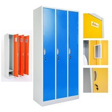 ARMADIETTI SPOGLIATOIO IN METALLO 85X180X42 - 3 ANTE AFFIANCATE FINITURE GRIGIO BLU ARANCIONE GIALLO VERDE