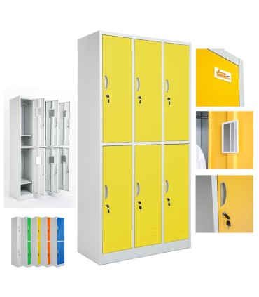 ARMADIETTI SPOGLIATOIO IN METALLO 90X180X42 - 6 ANTE SOVRAPPOSTE FINITURE GRIGIO BLU ARANCIONE GIALLO VERDE