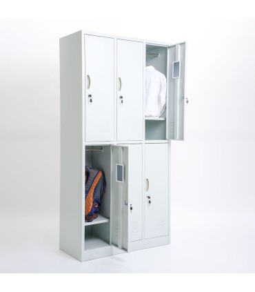 ARMADIETTI SPOGLIATOIO IN METALLO 90X180X42 - 6 ANTE SOVRAPPOSTE FINITURE GRIGIO BLU ARANCIONE GIALLO VERDE