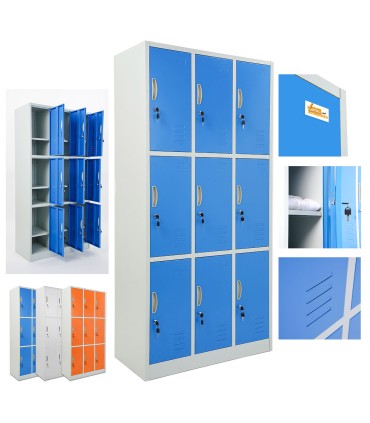 ARMADIETTI SPOGLIATOIO IN METALLO 90X180X42 - 9 ANTE SOVRAPPOSTE FINITURE GRIGIO BLU ARANCIONE GIALLO VERDE