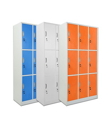 ARMADIETTI SPOGLIATOIO IN METALLO 90X180X42 - 9 ANTE SOVRAPPOSTE FINITURE GRIGIO BLU ARANCIONE GIALLO VERDE