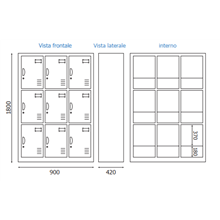 ARMADIETTI SPOGLIATOIO IN METALLO 90X180X42 - 9 ANTE SOVRAPPOSTE FINITURE GRIGIO BLU ARANCIONE GIALLO VERDE