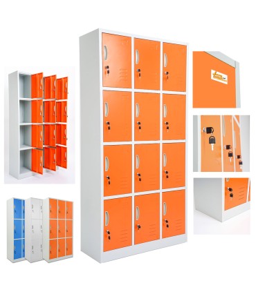 ARMADIETTI SPOGLIATOIO IN METALLO 90X180X42 - 12 ANTE SOVRAPPOSTE FINITURE GRIGIO BLU ARANCIONE GIALLO VERDE