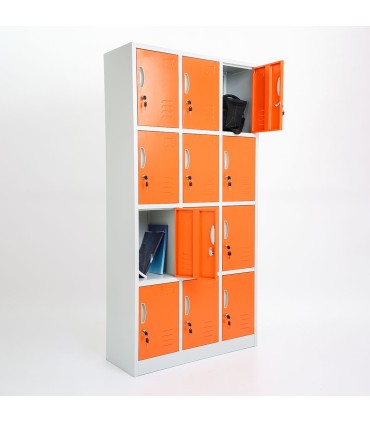 ARMADIETTI SPOGLIATOIO IN METALLO 90X180X42 - 12 ANTE SOVRAPPOSTE FINITURE GRIGIO BLU ARANCIONE GIALLO VERDE