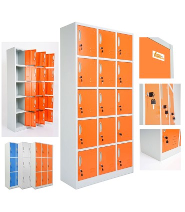 ARMADIETTI SPOGLIATOIO IN METALLO 90X180X42 - 15 ANTE SOVRAPPOSTE FINITURE GRIGIO BLU ARANCIONE GIALLO VERDE