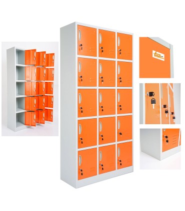 ARMADIETTI SPOGLIATOIO IN METALLO 90X180X42 - 15 ANTE SOVRAPPOSTE FINITURE GRIGIO BLU ARANCIONE GIALLO VERDE