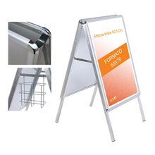 ESPOSITORE PUBBLICITARIO A CAVALETTO BIFACCIALE 50x70 CM IN ALLUMINIO CON CORNICI A ASCATTO