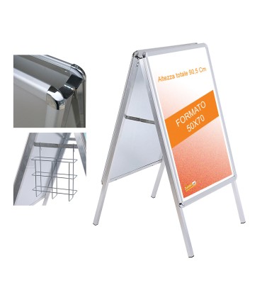 ESPOSITORE PUBBLICITARIO A CAVALETTO BIFACCIALE 50x70 CM IN ALLUMINIO CON CORNICI A ASCATTO
