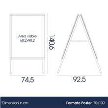 ESPOSITORE PUBBLICITARIO A CAVALETTO BIFACCIALE 50x70 CM IN ALLUMINIO CON CORNICI A ASCATTO
