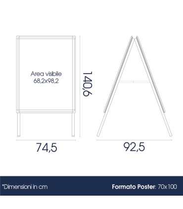 ESPOSITORE PUBBLICITARIO A CAVALETTO BIFACCIALE 50x70 CM IN ALLUMINIO CON CORNICI A ASCATTO