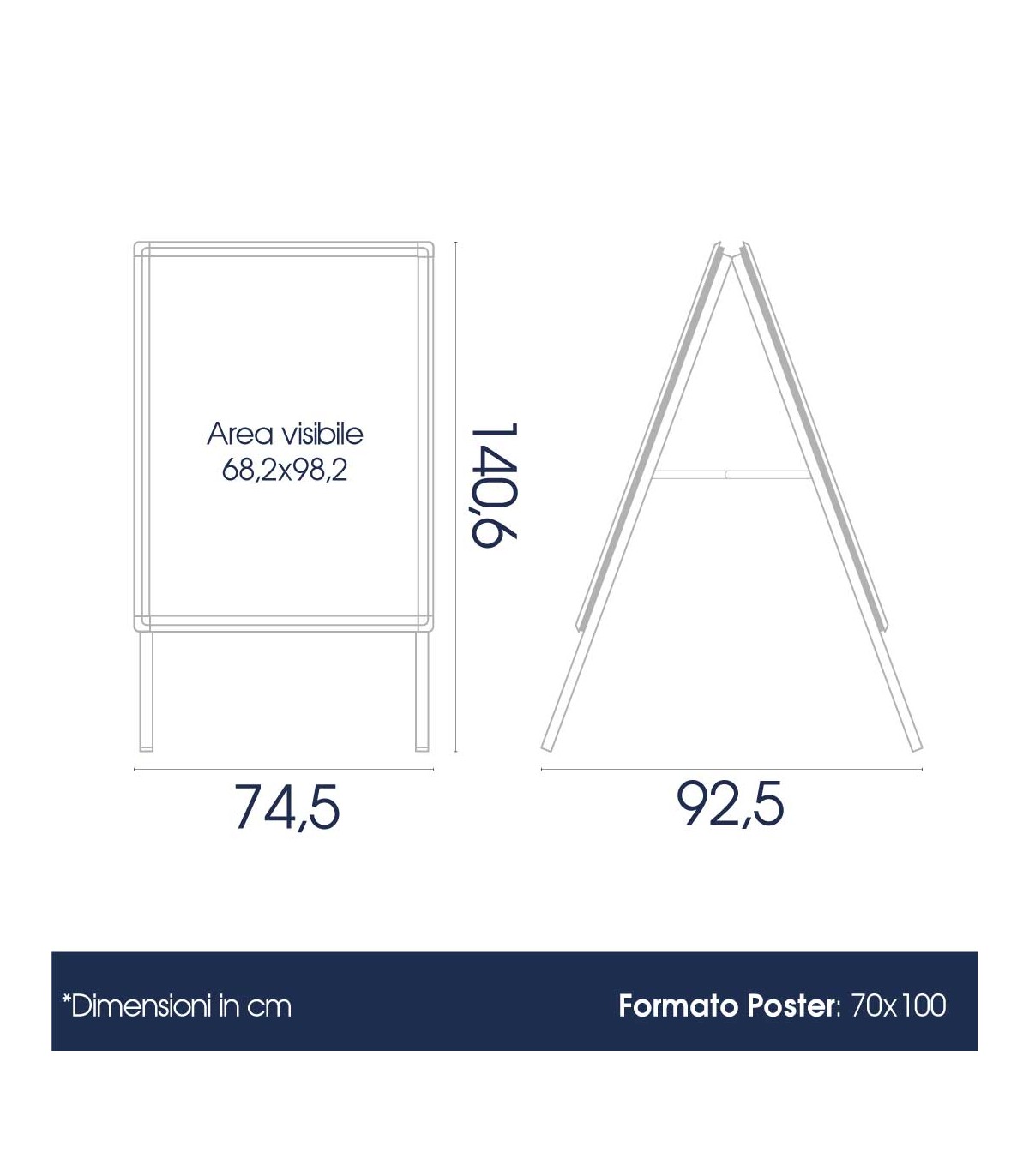 CORNICE ESPOSITIVA CAVALLETTO PUBBLICITARIO 70x100 ESPOSITORE CRBF02