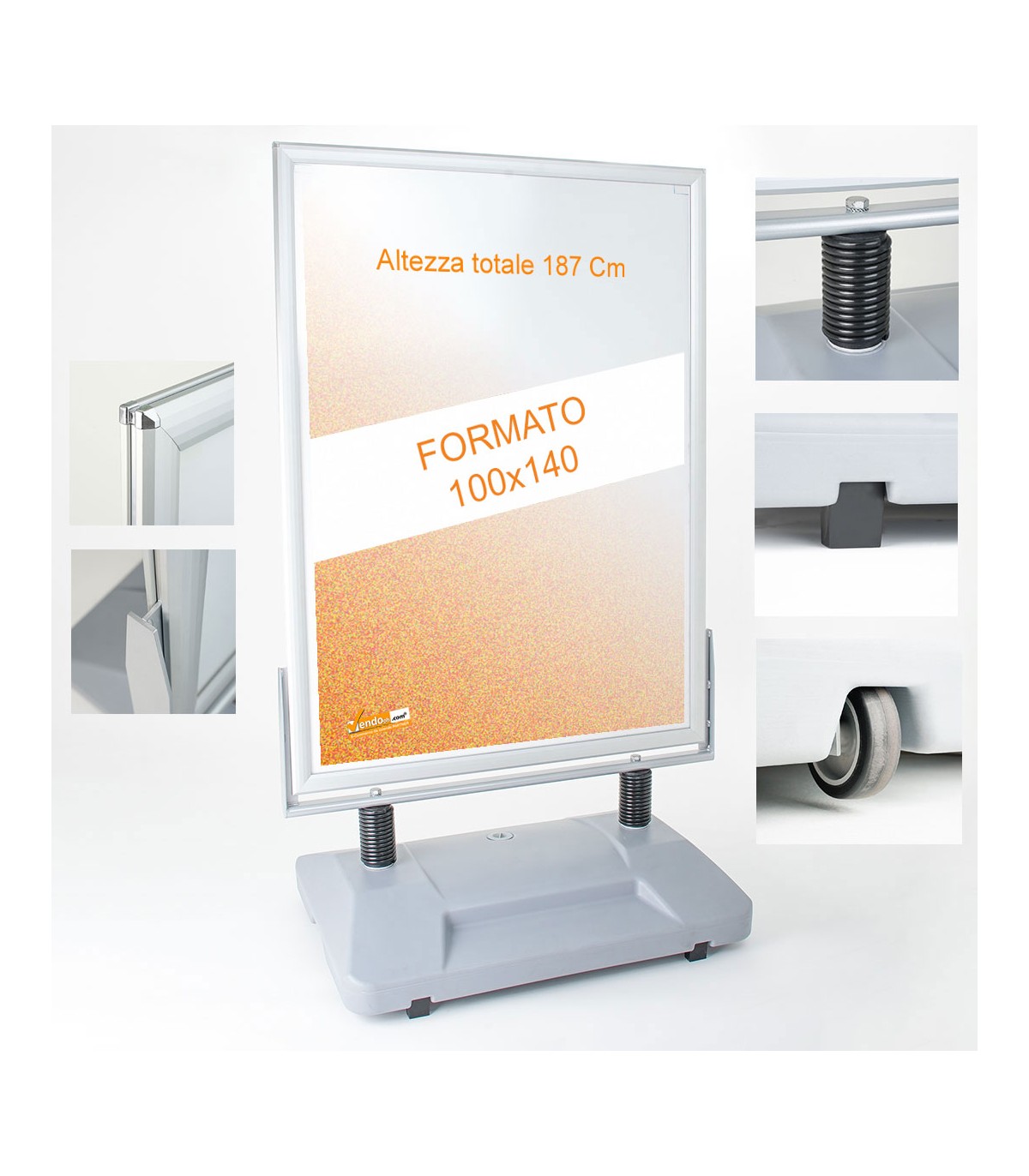 ESPOSITORE PUBBLICITARIO A CAVALETTO BIFACCIALE ANTI VENTO CON ZAVORRA 100X140 CON CORNICI A SCATTO