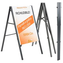 CAVALLETTO PUBBLICITARIO BIFACCIALE PANNELLI NERI MAGNETICI SCRIVIBILI 60X90