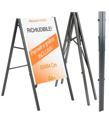 CAVALLETTO PUBBLICITARIO BIFACCIALE PANNELLI NERI MAGNETICI SCRIVIBILI 60X90