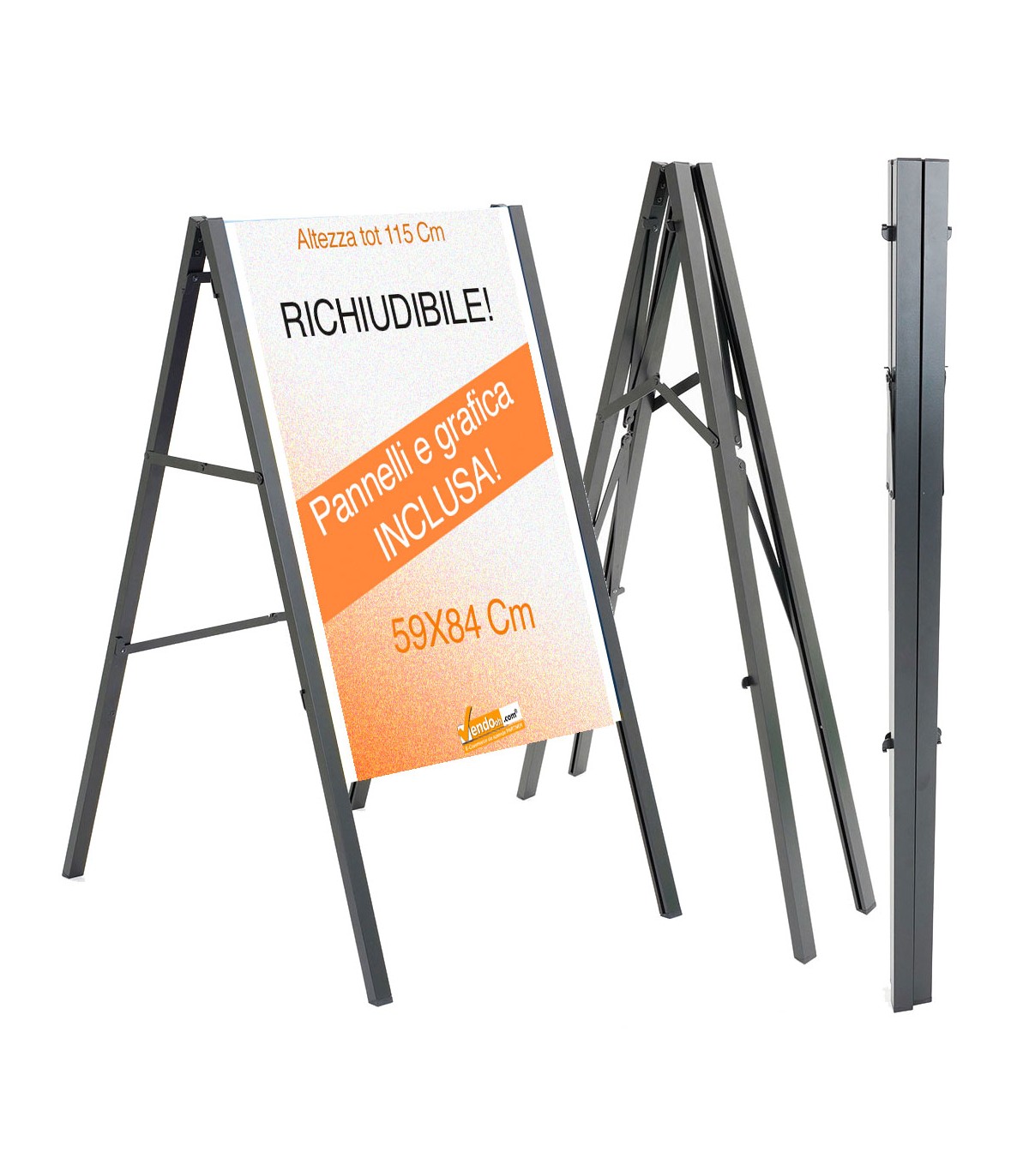 CAVALLETTO PUBBLICITARIO BIFACCIALE PANNELLI NERI MAGNETICI SCRIVIBILI 60X90