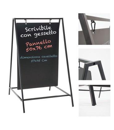 CAVALLETTO PUBBLICITARIO BIFACCIALE PANNELLI NERI MAGNETICI SCRIVIBILI 60X90