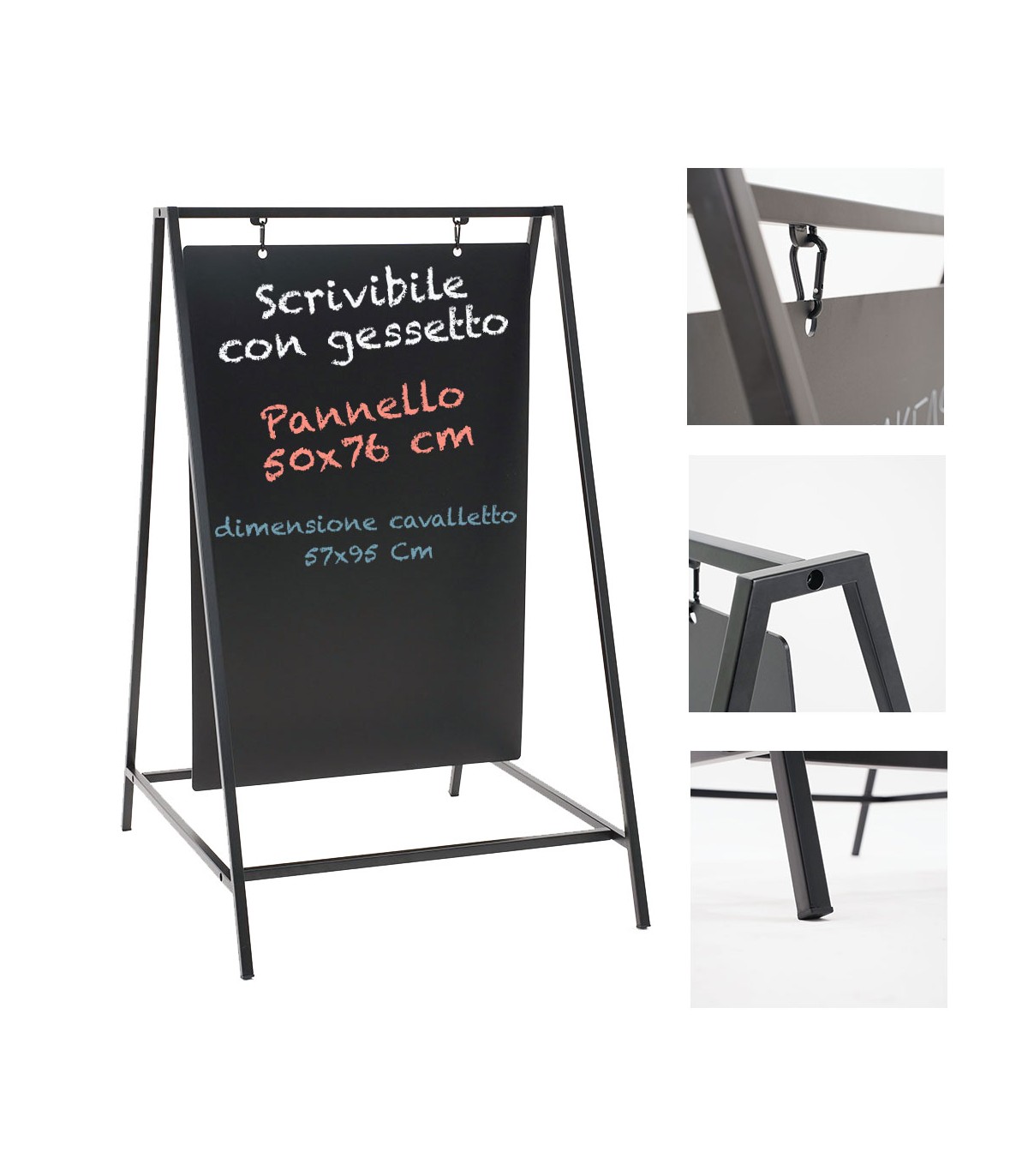 CAVALLETTO PUBBLICITARIO BIFACCIALE PANNELLI NERI MAGNETICI SCRIVIBILI 60X90