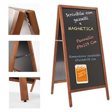 ESPOSITORE CAVALLETTO IN LEGNO CON LAVAGNA NERA MAGNETICA SCRIVIBIILE CON GESSI GESSETTI 