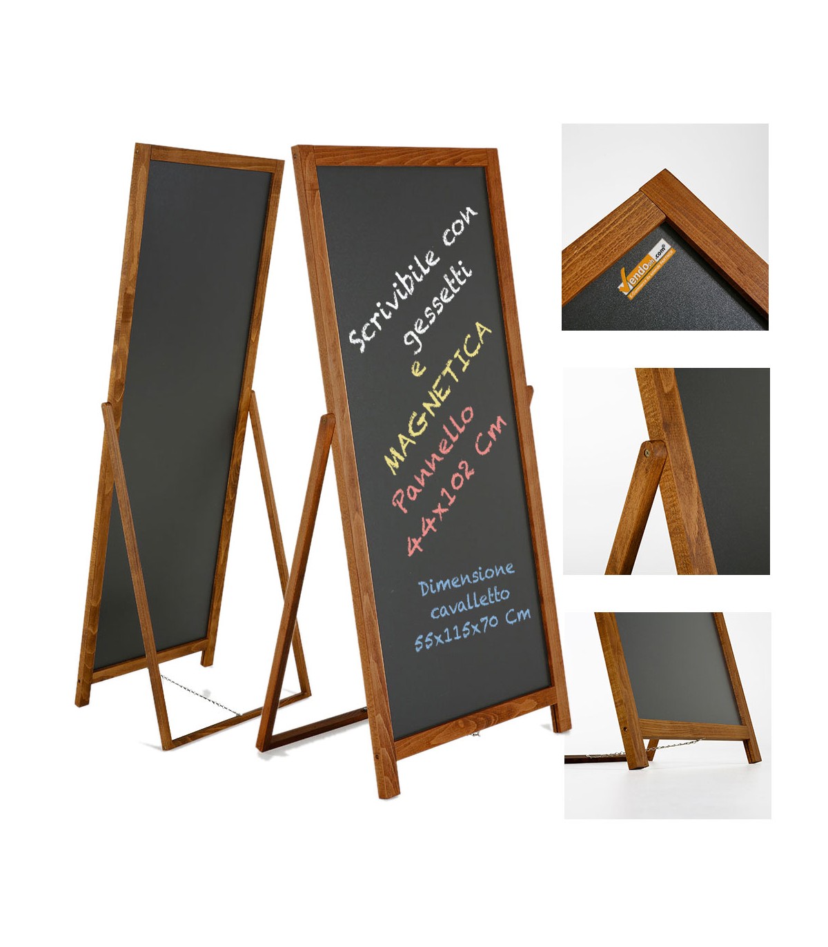 ESPOSITORE CAVALLETTO MONOFACCIALE CORNICE IN LEGNO CON LAVAGNA NERA MAGNETICA SCRIVIBIILE CON GESSI GESSETTI 