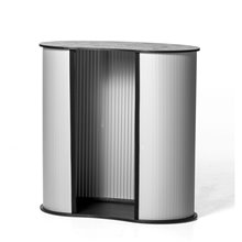 BANCHETTO DESK PROMOZIONALE PORTATILE OVALE CON VALIGIA GRAFICA PERSONALIZZABILE INTERCAMBIABILE STAND FIERA EXPO